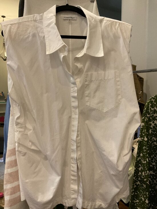 Calvin Klein Tops - Calvin Klein White Sleeveless Button-Down Collared Shirt | XL